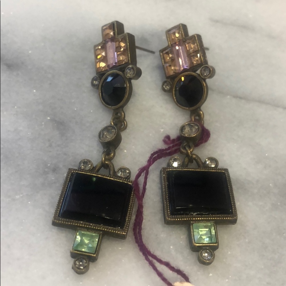 Ant.Gold W/Crystals Deco Earrings,NWT
